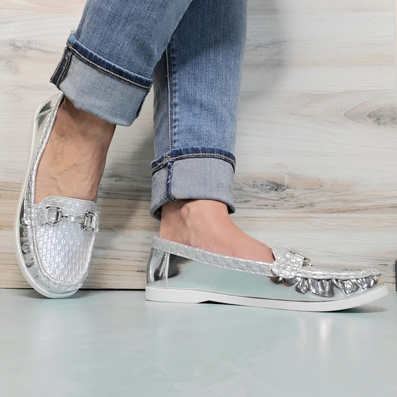 New! Silver Slip On Moccasin - Picture 2 of 6